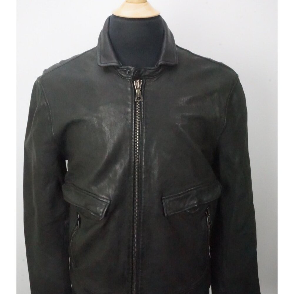 John Varvatos Black 100% Leather Biker Bomber Moto Jacket Coat 40us NEW